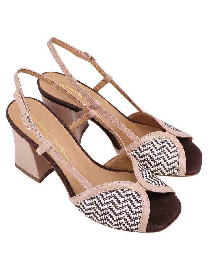 Spatarella Sandali donna slingback in pelle cipra bicolore con tacco alto Negozio online di fabbrica