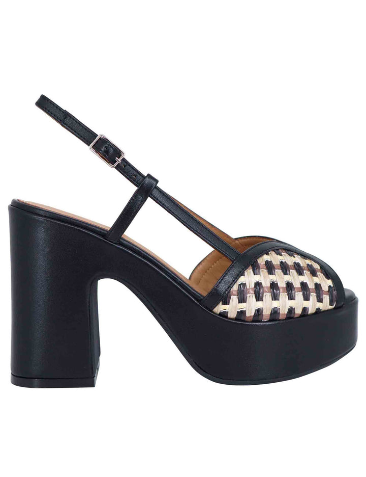 Spatarella Sandali donna slingback in pelle nera bicolore con tacco alto e plateau Offerta speciale
