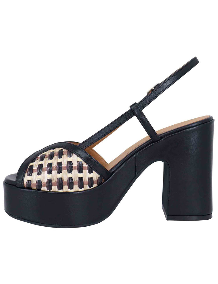 Spatarella Sandali donna slingback in pelle nera bicolore con tacco alto e plateau Offerta speciale