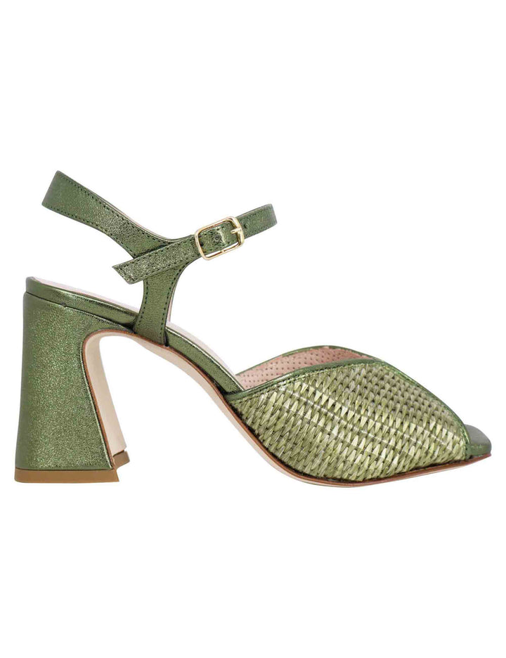 Spatarella Sandali donna in pelle verde laminata con tacco alto e cinturino alla caviglia Comprare a buon mercato