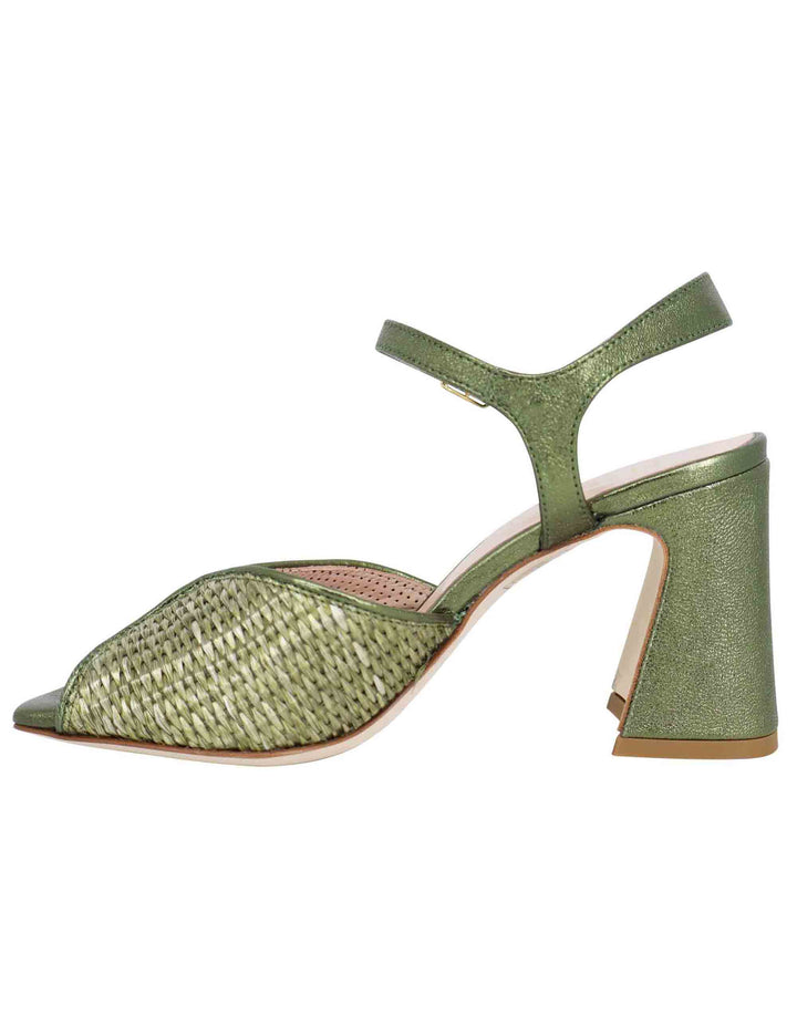 Spatarella Sandali donna in pelle verde laminata con tacco alto e cinturino alla caviglia Comprare a buon mercato