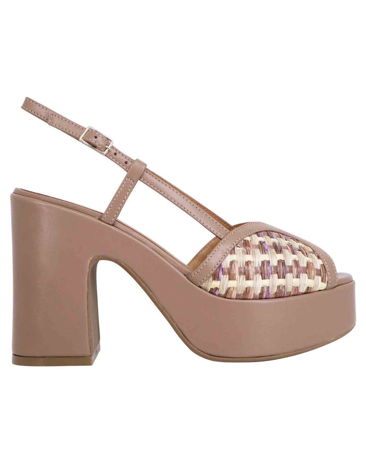 Spatarella Sandali donna slingback in pelle taupe bicolore con tacco alto e plateau Grande vendita