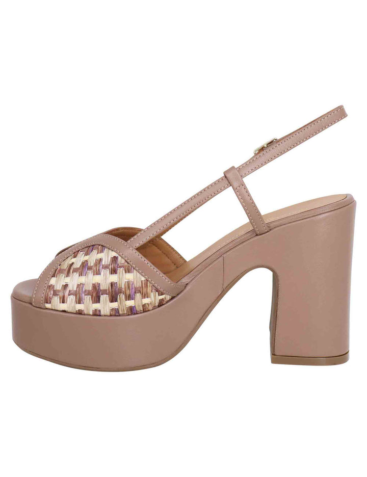 Spatarella Sandali donna slingback in pelle taupe bicolore con tacco alto e plateau Grande vendita