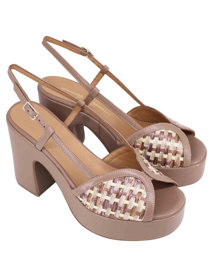 Spatarella Sandali donna slingback in pelle taupe bicolore con tacco alto e plateau Grande vendita