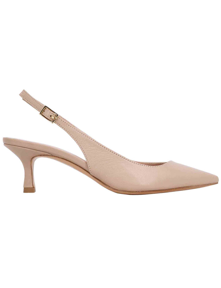 Spatarella Decollete slingback donna in pelle taupe tacco basso Flash Sale