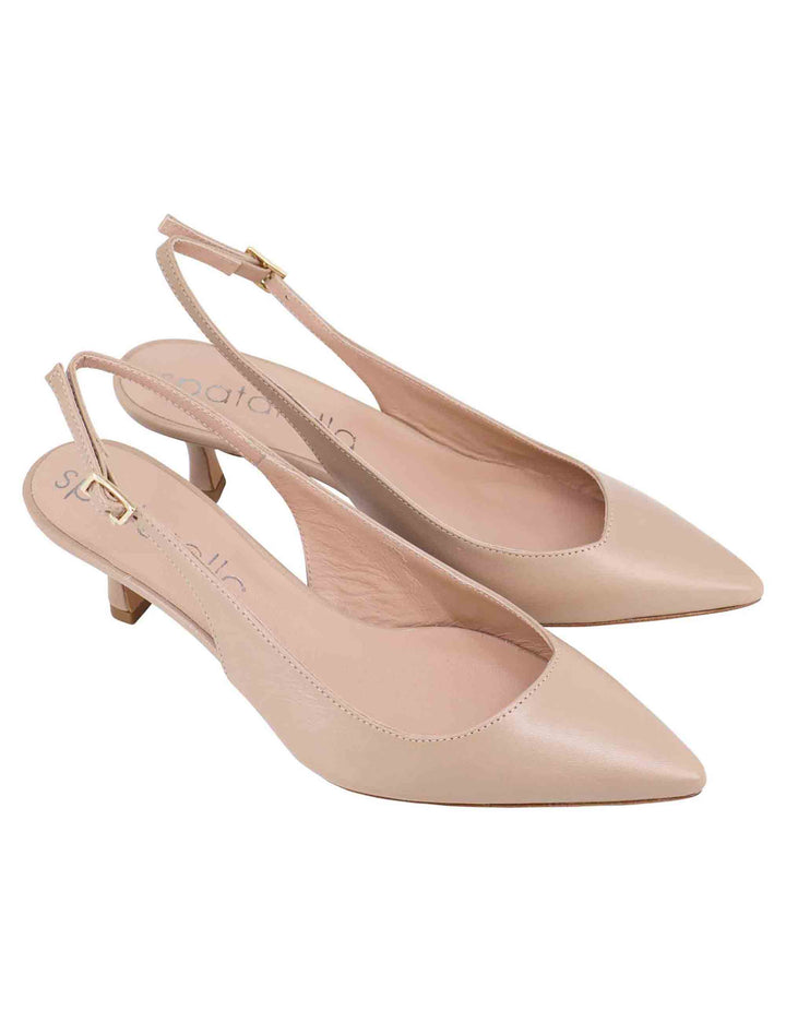 Spatarella Decollete slingback donna in pelle taupe tacco basso Flash Sale