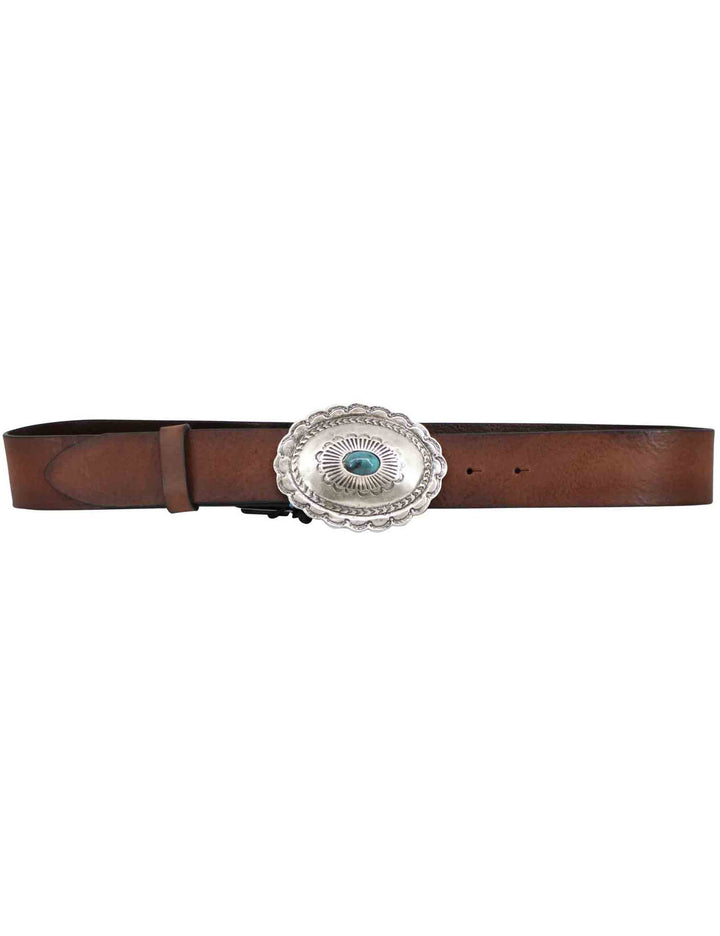 Spatarella Cinture donna in pelle cuoio con fibbione argento e turchese Offerta esclusiva