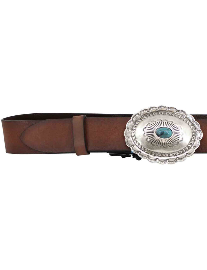 Spatarella Cinture donna in pelle cuoio con fibbione argento e turchese Offerta esclusiva