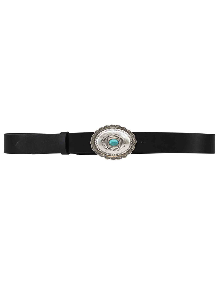 Spatarella Cinture donna in pelle nera con fibbione argento e turchese Vendite stagionali