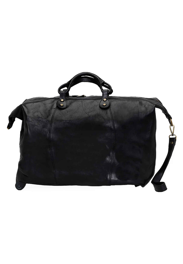 Spatarella Borsone trolley uomo in pelle nero con tirante in pelle Offerta San Valentino