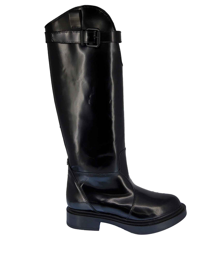 Spatarella Calzature Donna Stivali Cavallerizza in Pelle Nera Lucida con Cinturino e Fondo in Gomma in Tinta Offerta migliore