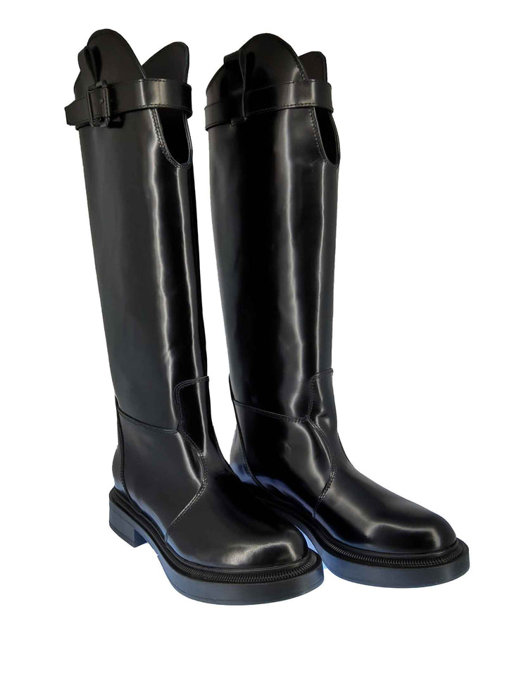 Spatarella Calzature Donna Stivali Cavallerizza in Pelle Nera Lucida con Cinturino e Fondo in Gomma in Tinta Offerta migliore