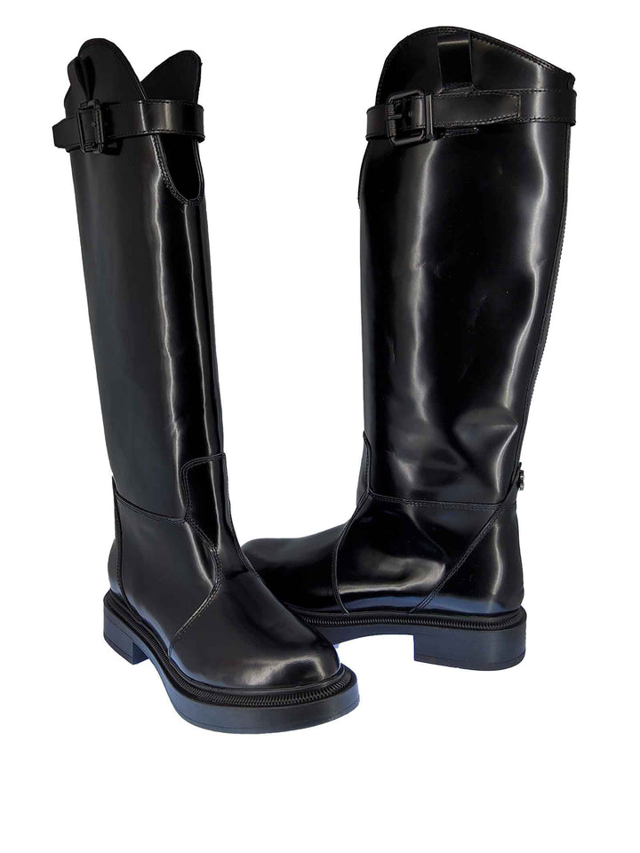 Spatarella Calzature Donna Stivali Cavallerizza in Pelle Nera Lucida con Cinturino e Fondo in Gomma in Tinta Offerta migliore