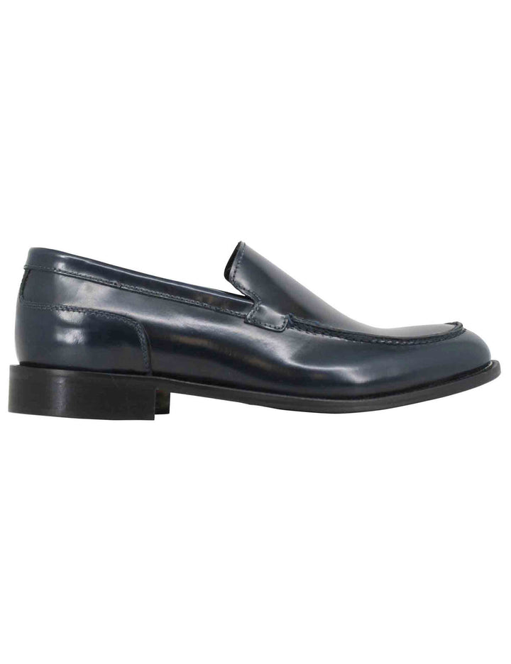 Spatarella Mocassini uomo in pelle blu con patta liscia a suola in cuoio cucita Offerta settimanale