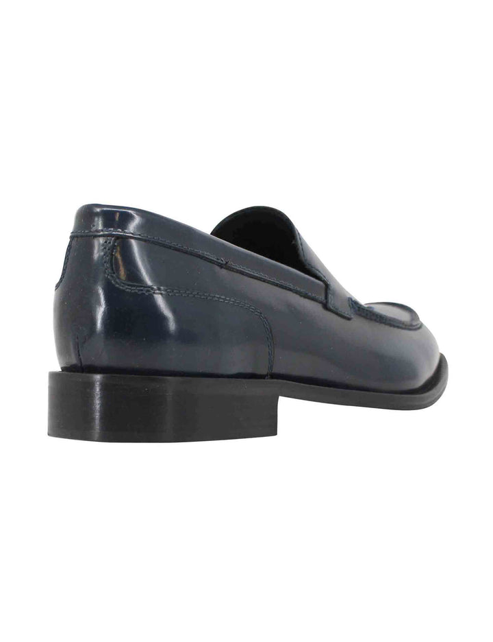 Spatarella Mocassini uomo in pelle blu con patta liscia a suola in cuoio cucita Offerta settimanale