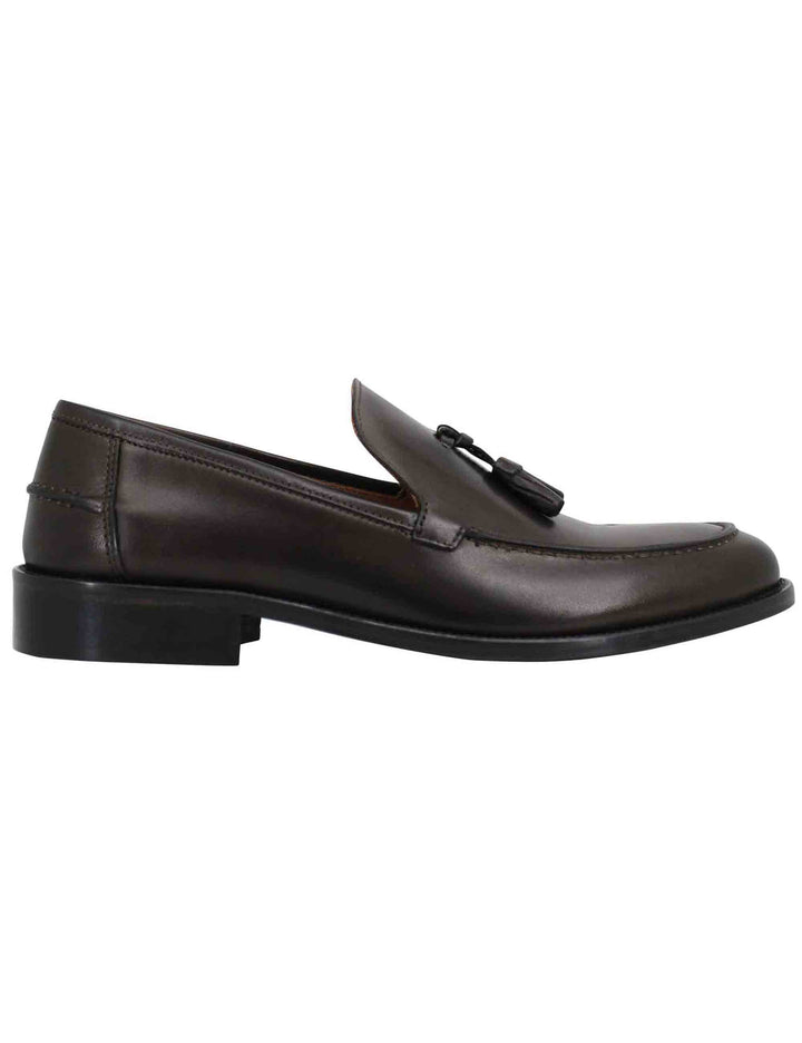Spatarella Mocassini uomo in pelle testa di moro con suola cucita in cuoio e nappine Fino al 55% di sconto
