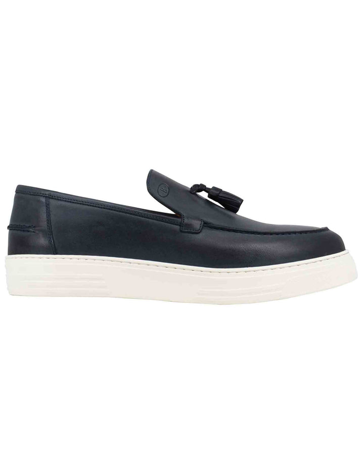 Spatarella Mocassini uomo in pelle blu con suola in gomma Super sconto