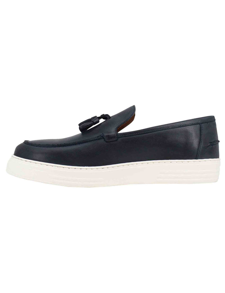 Spatarella Mocassini uomo in pelle blu con suola in gomma Super sconto