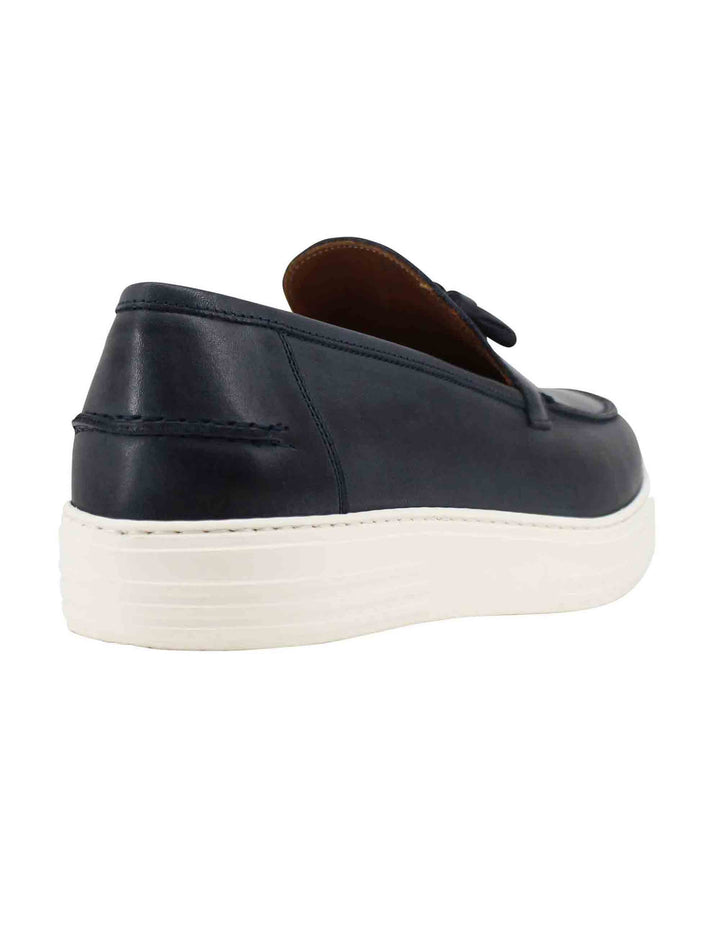 Spatarella Mocassini uomo in pelle blu con suola in gomma Super sconto