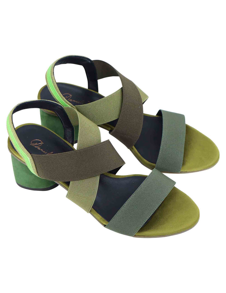 Spatarella Sandali slingback donna in tessuto verde con tacco in tinta Black Friday Prezzi