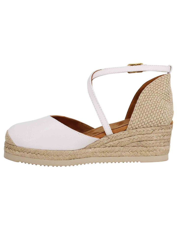 Spatarella Sandali espadrillas donna in pelle avorio con zeppa bassa In vendita