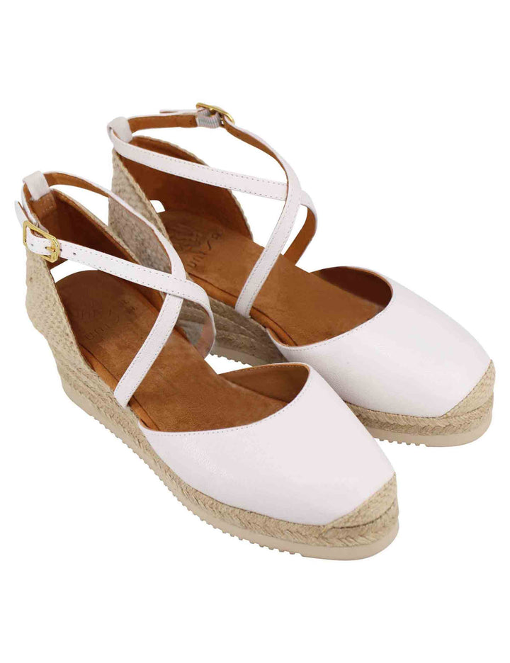 Spatarella Sandali espadrillas donna in pelle avorio con zeppa bassa In vendita
