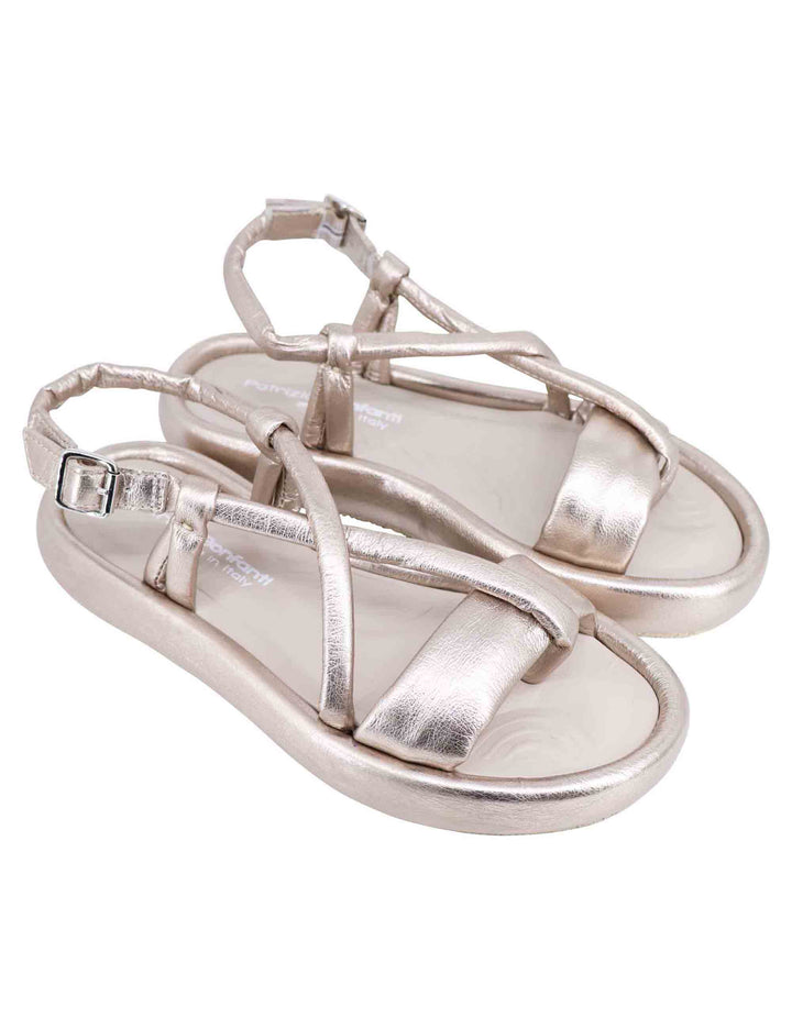 Spatarella Sandali infradito slingback donna in pelle platino con zeppa bassa 50% di sconto per tempo limitato