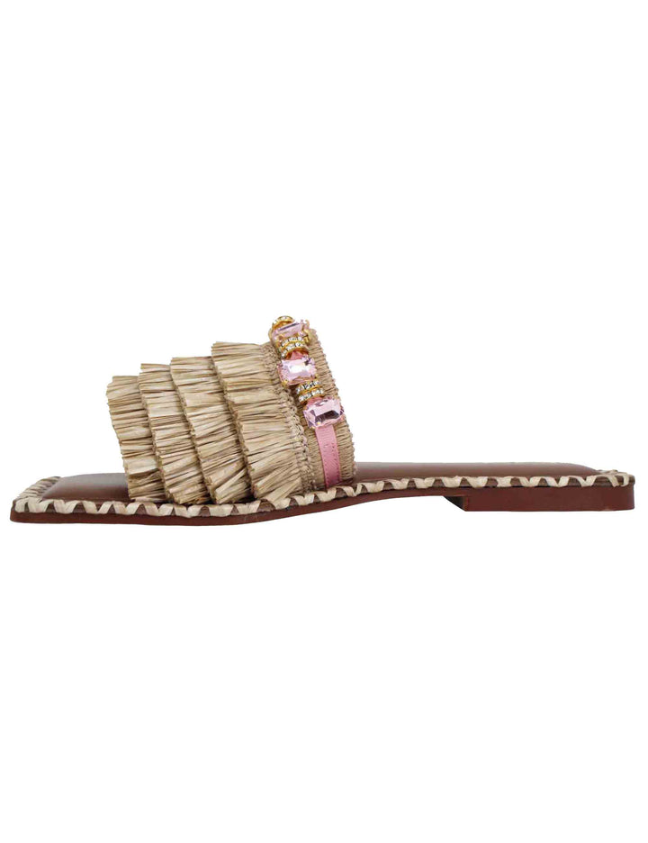 Spatarella Sandali flat donna in rafia beige con pietre e punta quadra Sconti questo mese