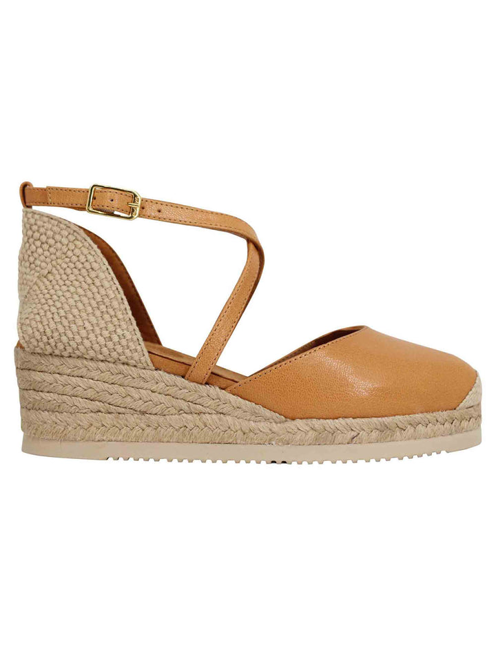 Spatarella Sandali espadrillas donna in pelle cuoio con zeppa bassa 2025