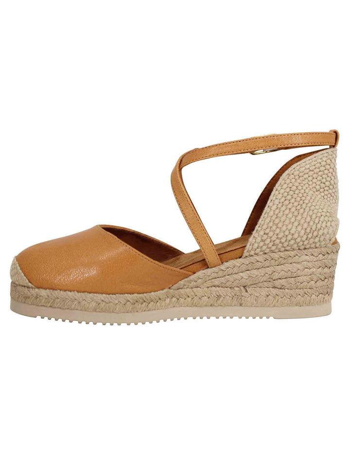 Spatarella Sandali espadrillas donna in pelle cuoio con zeppa bassa 2025