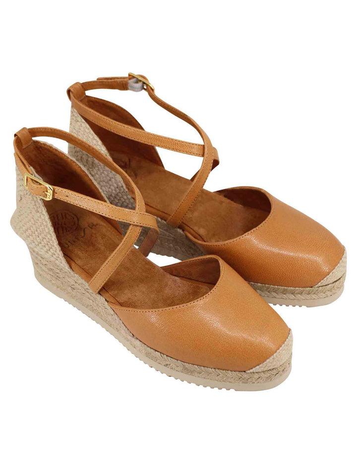 Spatarella Sandali espadrillas donna in pelle cuoio con zeppa bassa 2025