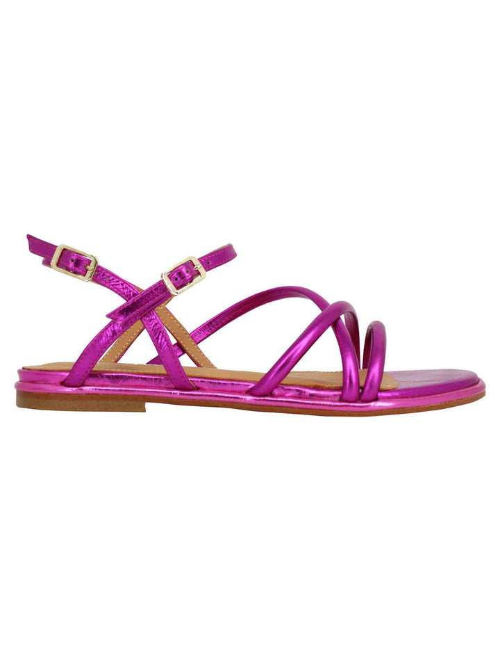Spatarella Sandali flat slingback donna in pelle laminata fuxia In Linea