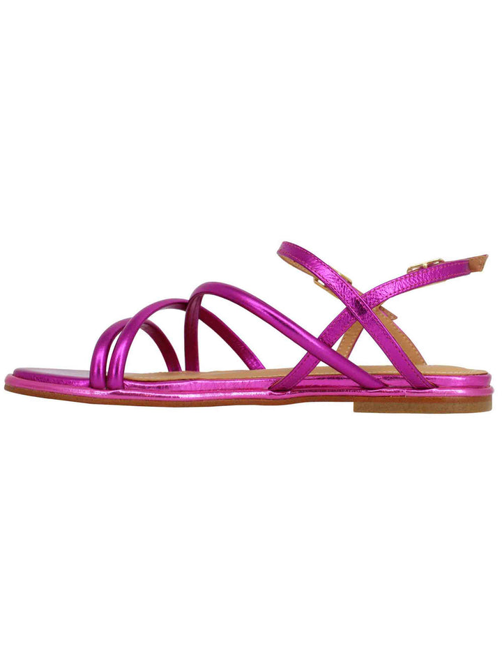 Spatarella Sandali flat slingback donna in pelle laminata fuxia In Linea