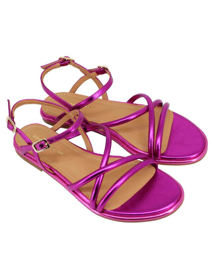Spatarella Sandali flat slingback donna in pelle laminata fuxia In Linea