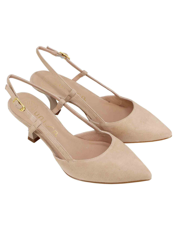 Spatarella Decollete slingback donna in camoscio nude tacco alto Nuovo