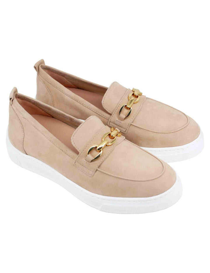 Spatarella Mocassini donna in pelle scamosciata nude con zeppa in gomma Vendita