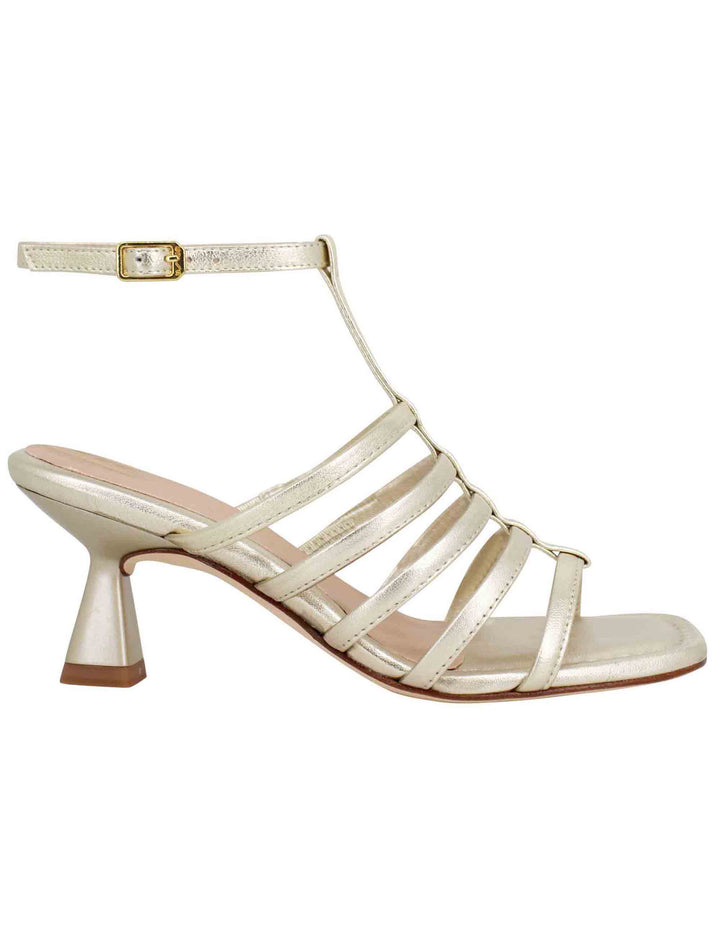 Spatarella Sandali donna in pelle laminata platino con punta quadra e cinturino alla caviglia Soddisfazione Garantita