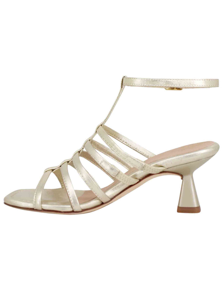 Spatarella Sandali donna in pelle laminata platino con punta quadra e cinturino alla caviglia Soddisfazione Garantita
