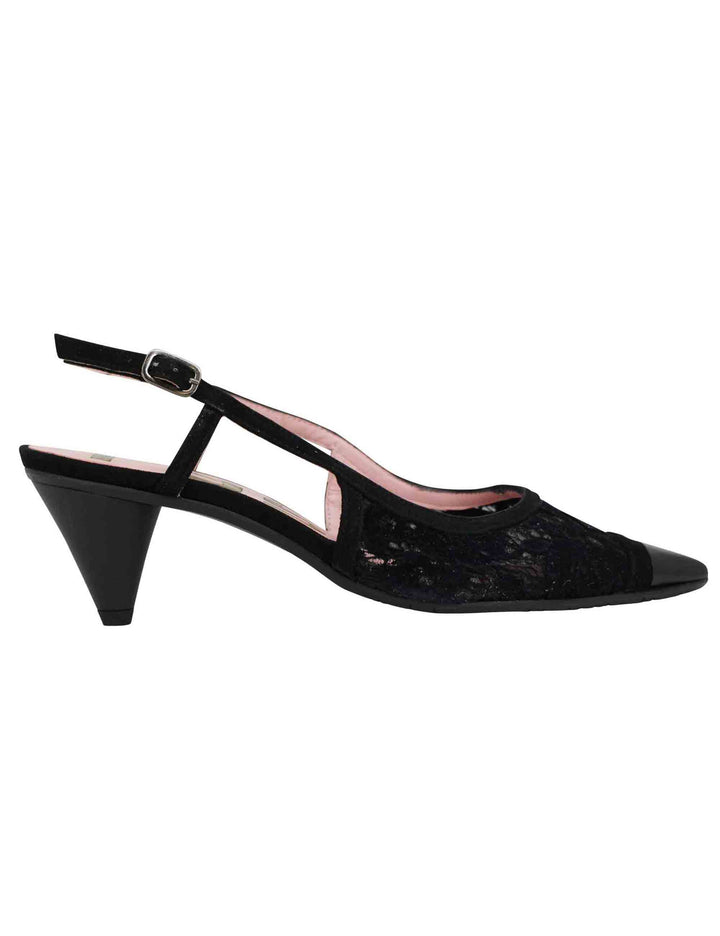 Spatarella Decollete slingback donna in pizzo nero con punta a punta Qualità Garantita
