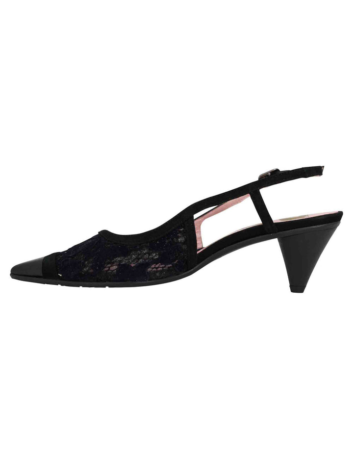 Spatarella Decollete slingback donna in pizzo nero con punta a punta Qualità Garantita