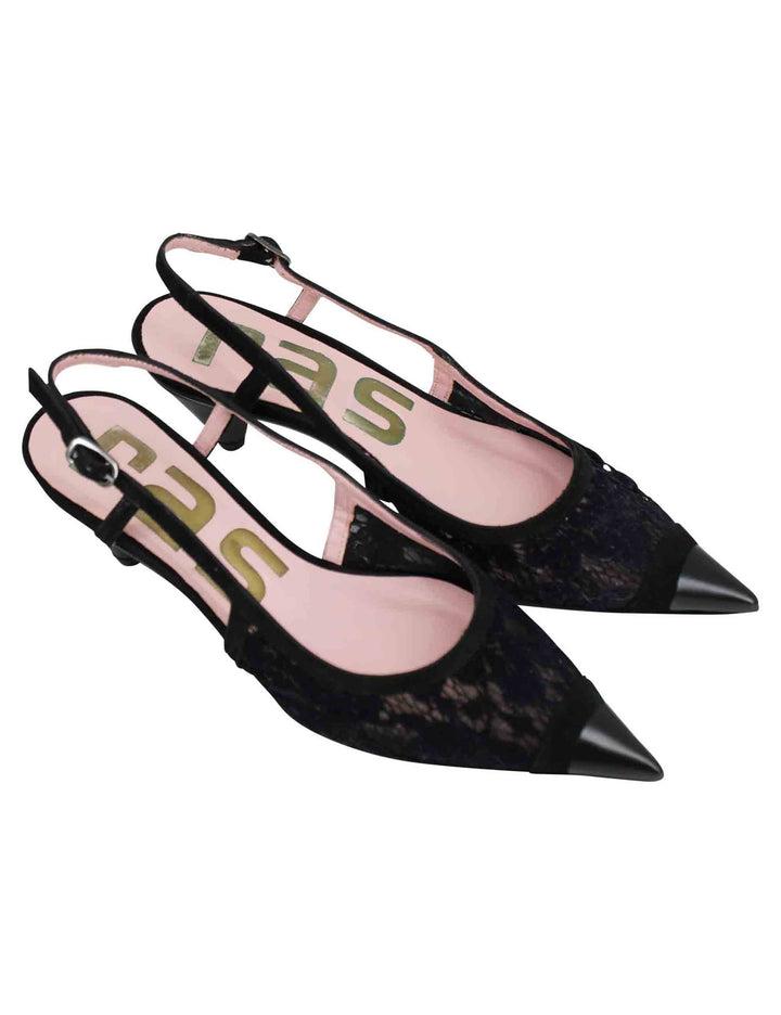 Spatarella Decollete slingback donna in pizzo nero con punta a punta Qualità Garantita