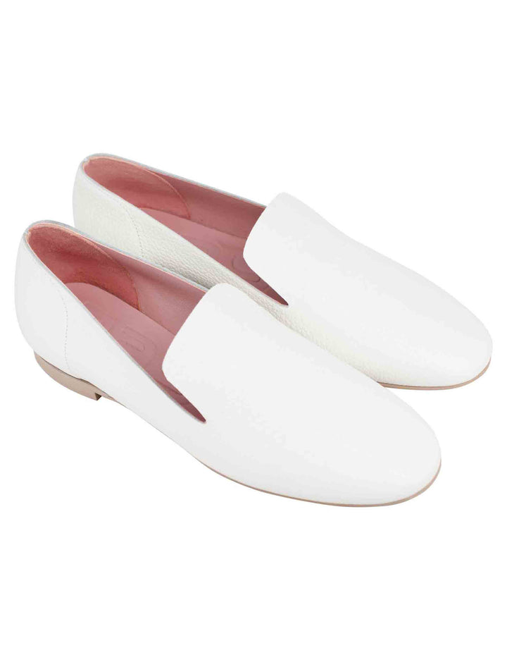 Spatarella Mocassini donna in pelle bianca con punta tonda Consegna Veloce