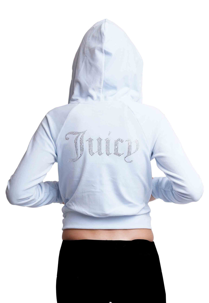 Spatarella Felpa donna Diamond in velluto celeste con cappuccio e strass Prezzo Ridotto
