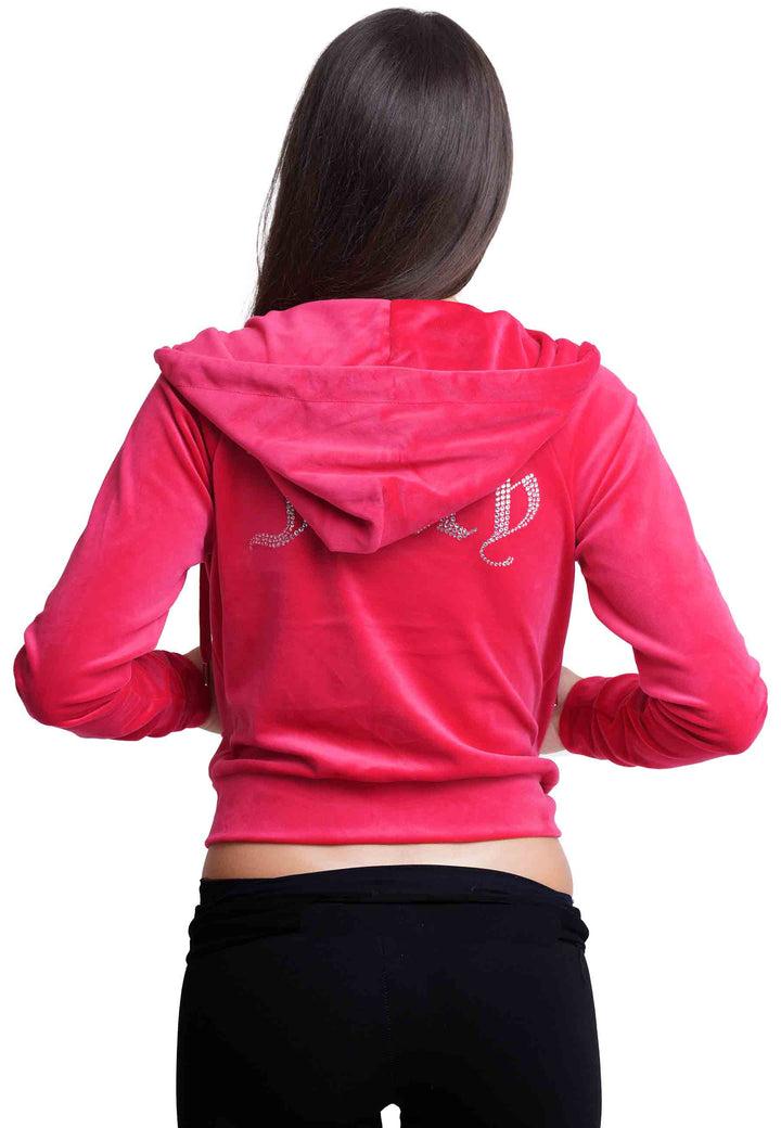 Spatarella Felpa donna Diamond in velluto fuxia con cappuccio e strass Sottocosto