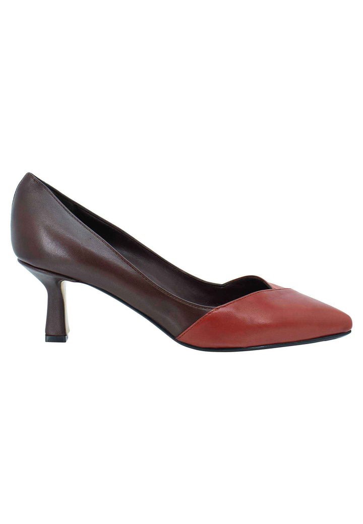 Spatarella Decollete donna in pelle bi colore marrone e mattone tacco basso