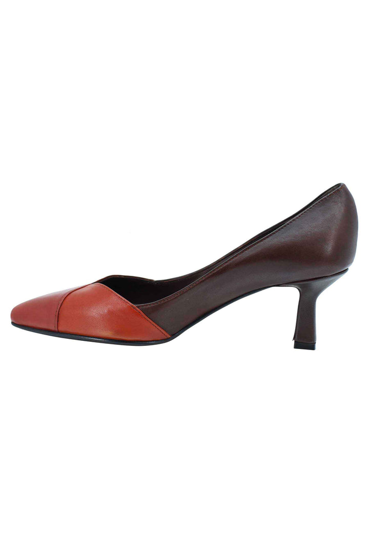Spatarella Decollete donna in pelle bi colore marrone e mattone tacco basso Online