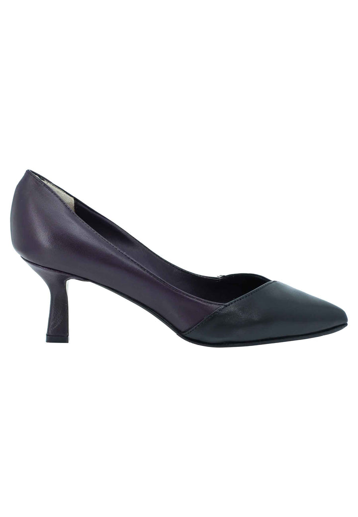 Spatarella Decollete donna in pelle bi colore nero e viola tacco basso Outlet