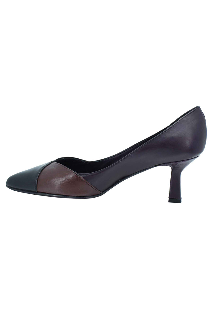 Spatarella Decollete donna in pelle bi colore nero e viola tacco basso Outlet