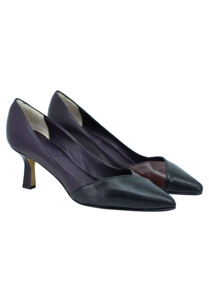 Spatarella Decollete donna in pelle bi colore nero e viola tacco basso Outlet