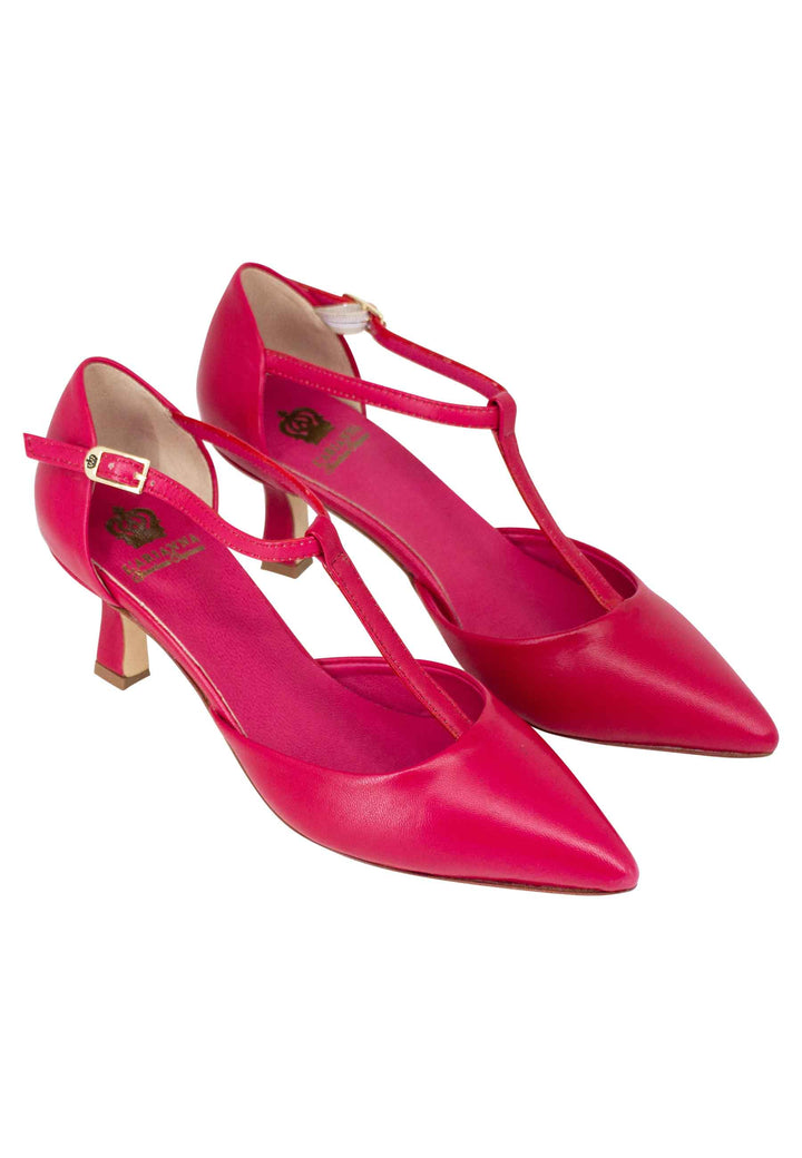 Spatarella Decollete donna in pelle rossa con cinturino e punta chiusa Vendita Calda